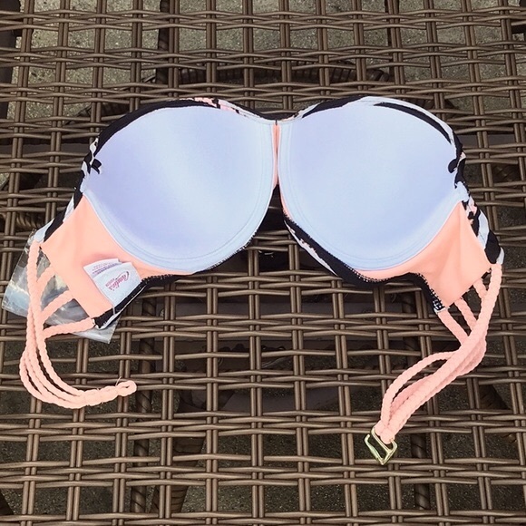 NWT Candie’s Black and Pink Striped Bandeau Swim Top Size Medium - Picture 6 of 10